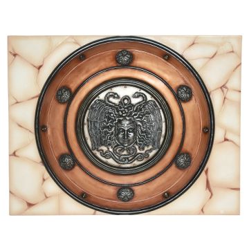 Antikes Mittelalterliches Schild mit Medusa Bronze auf Mosaik für Wand lebensgroß