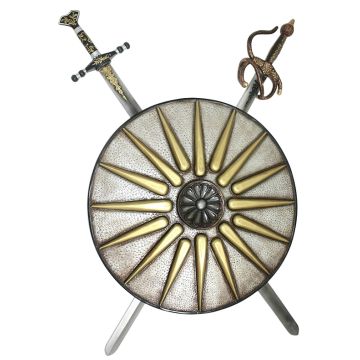 Antikes Schild Silber Gold mit 2 Schwertern lebensgroß