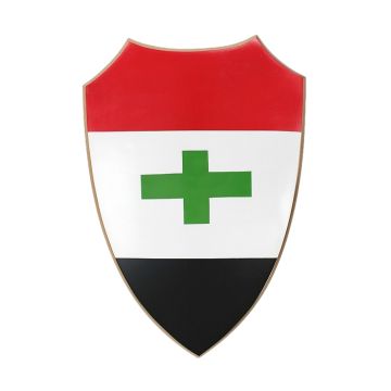 Schild Rot Weiß Schwarz mit grünem Kreuz lebensgroß