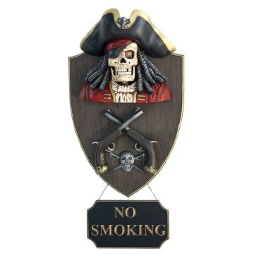 Piratenskelett mit Pistolen Wanddeko mit *No Smoking*Schild lebensgroß
