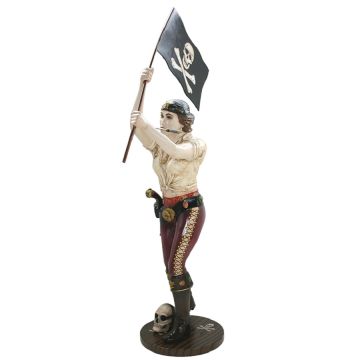 Piratenfrau mit Flagge lebensgroß