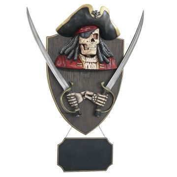 Piratenskelett mit Schwertern und Angebotsschild Wanddeko lebensgroß