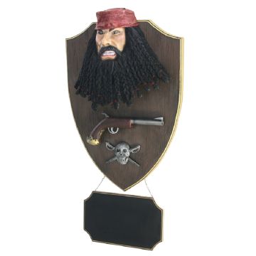 Pirat Blackbeard mit Pistole und Angebotsschild Wanddeko lebensgroß