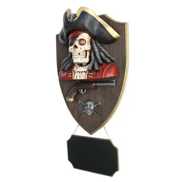 Piratenskelett mit Pistole und Angebotsschild Wanddeko lebensgroß