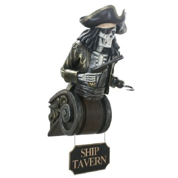 Piratenskelett Oberkörper auf Kapitell mit Tavern-Schild lebensgroß