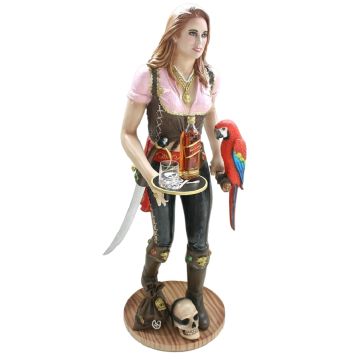 Piratenfrau Butler mit Papagei lebensgroß