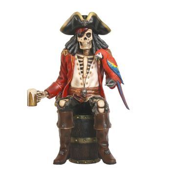 Piratenskelett auf Weinfass lebensgroß