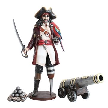 Captain Hook mit Papagei und Kanone lebensgroß