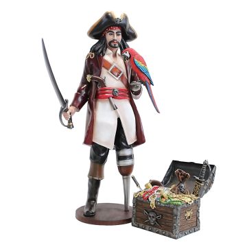 Captain Hook mit Papagei und Schatztruhe lebensgroß