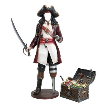 Captain Hook ohne Gesicht mit Schatztruhe lebensgroß