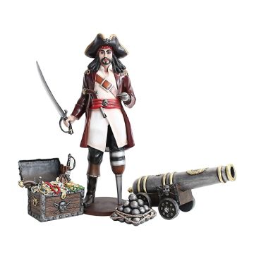 Captain Hook mit Kanone und Schatztruhe lebensgroß