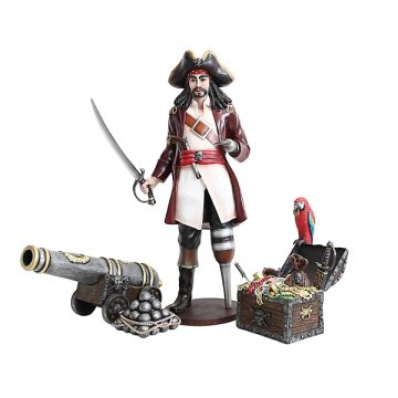 Captain Hook, Kanone und Schatztruhe mit Papagei lebensgroß