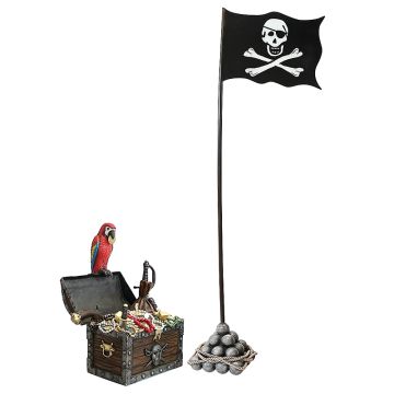 Schatztruhe mit Papagei und Flagge lebensgroß