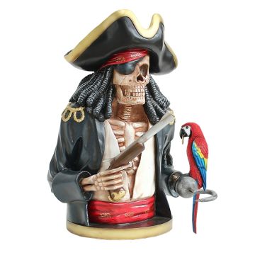 Piratenskelett Oberkörper schwarz mit Papagei lebensgroß