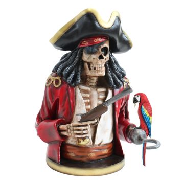 Piratenskelett Oberkörper rot mit Papagei lebensgroß