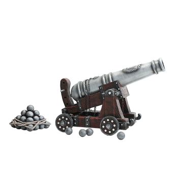 Kanone auf Holzwagen mit Kanonenkugeln lebensgroß