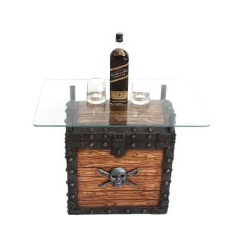 Truhe Tisch mit Glasplatte lebensgroß