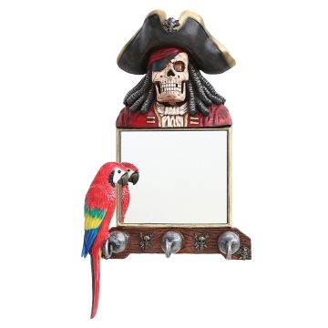 Piratenskelett Spiegel und Garderobe mit Papagei lebensgroß
