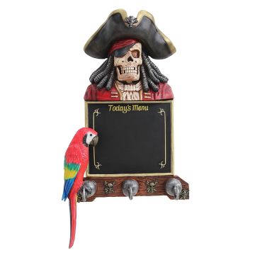 Piratenskelett Angebotstafel und Garderobe mit Papagei lebensgroß