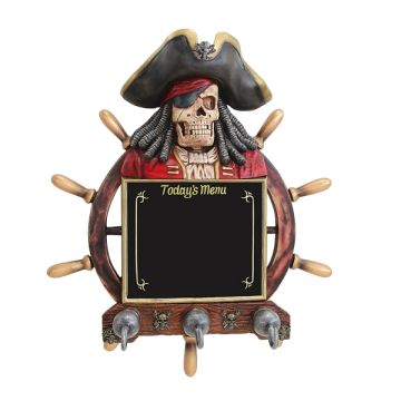 Piratenskelett Angebotstafel und Garderobe mit Steuer lebensgroß