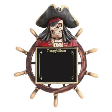 Piratenskelett Angebotstafel mit Steuer lebensgroß