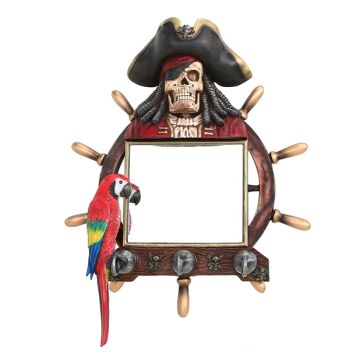 Piratenskelett Spiegel mit Steuer und Papagei lebensgroß