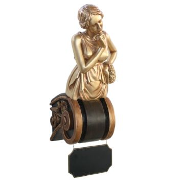 Aphrodite auf Kapitell mit Angebotsschild Gold lebensgroß
