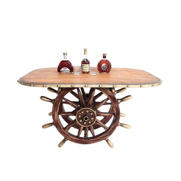 Schiffssteuer Tisch mit Holzplatte Oval lebensgroß