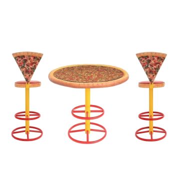 Pizzatisch und Pizzastühle hoch vergrößert