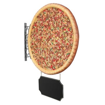Ganze Pizza Zweiseitig mit Angebotsschild für Wand lebensgroß