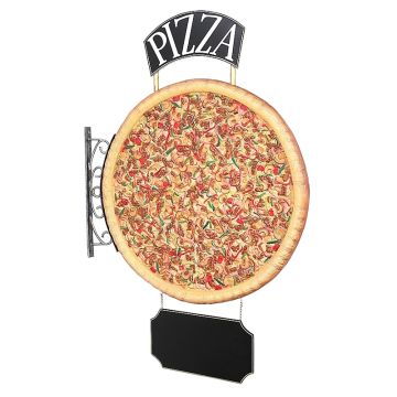 Ganze Pizza Zweiseitig mit Pizza und Angebotsschild für Wand lebensgroß