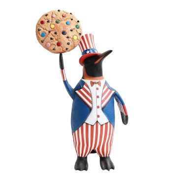 Pinguin amerika mit Keks lebensgroß