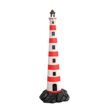 Leuchtturm rot weiß auf Felsen verkleinert