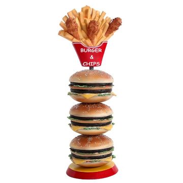3 Burger mit Hühnchen und Pommes vergrößert