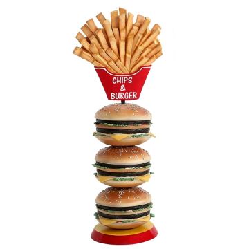Pommes und 3 Burger vergrößert