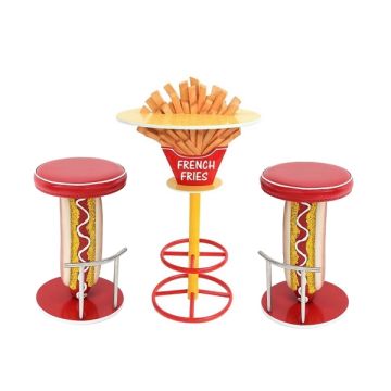 Pommestisch auf Ständer und Hot Dog Hocker vergrößert