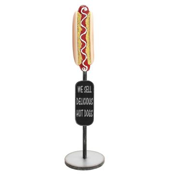 Hotdog auf Ständer mit Angebotsschild vergrößert