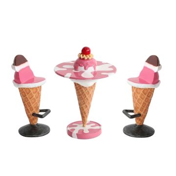 Eistisch Rosa mit Kirsche und Eissitze vergrößert