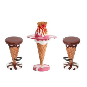 Eistisch Rosa mit Waffel und Eishocker Braun vergrößert