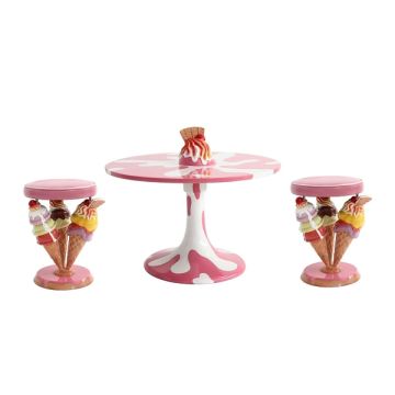 Eiscremetisch Rosa mit Waffel und Eistüten Hocker Rosa vergrößert