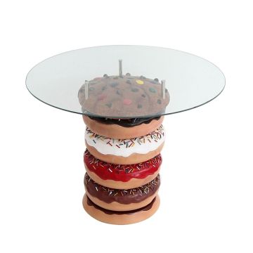 Donuttisch mit braunem Keks und Glasplatte vergrößert