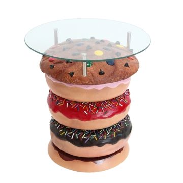 Donuttisch mit Keks und Glasplatte vergrößert