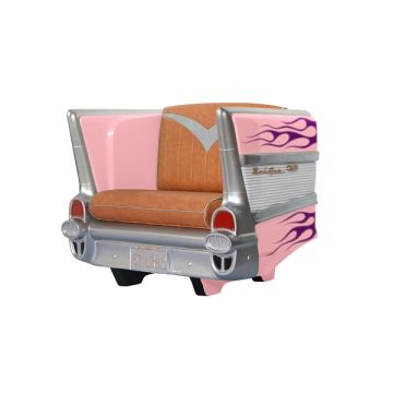 Sitz Chevy Rosa mit lila Flammen und braunem Polster lebensgroß