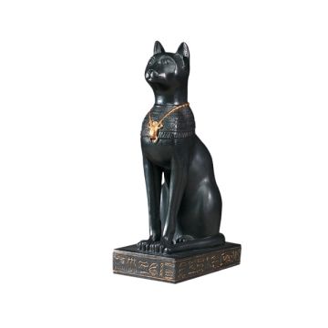 ägyptische Katze Onyx Schwarz mit goldener Skarabäuskette lebensgroß