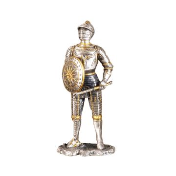 Ritter Silber und Gold mit Schwert und Schild lebensgroß