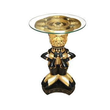 ägyptischer Pharao Tisch Schwarz Gold mit Glasplatte lebensgroß