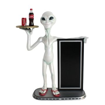 Alien Butler und Angebotstafel 1 lebensgroß