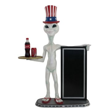 Alien amerika Butler und Angebotstafel 2 lebensgroß