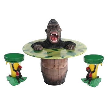 Wütender Gorilla Fasstisch und Bananenhocker lebensgroß