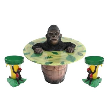 Mürrischer Gorilla Fasstisch und Bananenhocker lebensgroß
